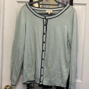 Sea-foam Green Cardigan with Dark Navy Trim